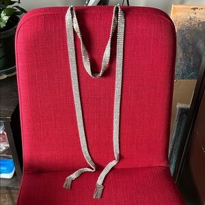 Rhinestone Lariat Tie Necklace - Silver Crystal Rope 52” x 1/2 inches no marks